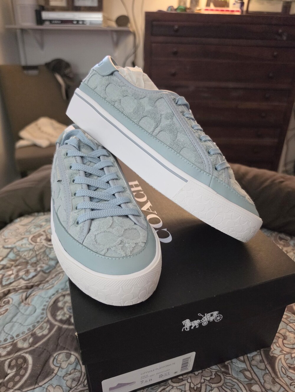 Coach Women's Light Blue Signature Lace-Up Sneakers - Picture 3 of 9